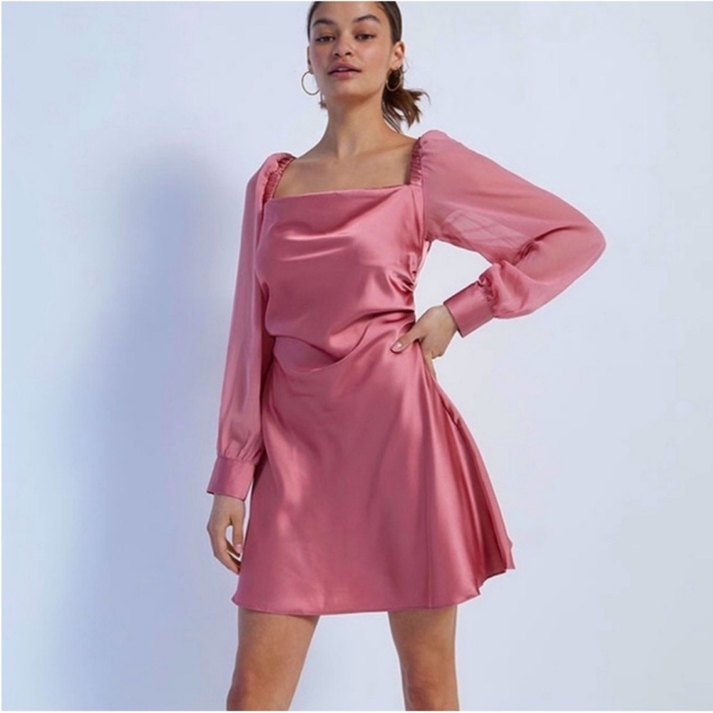 WeWoreWhat • mini dress pink silky cowl neck chiffon puff sleeve sz 00